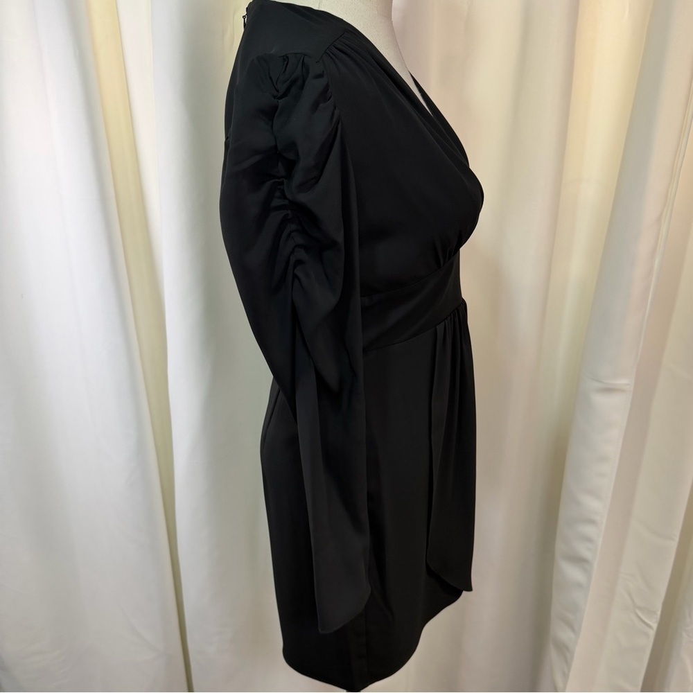 NWT Amanda Uprichard ‘Analeigh’ Shirred Black Faux-Wrap Mini Dress Size XS - Picture 12 of 13